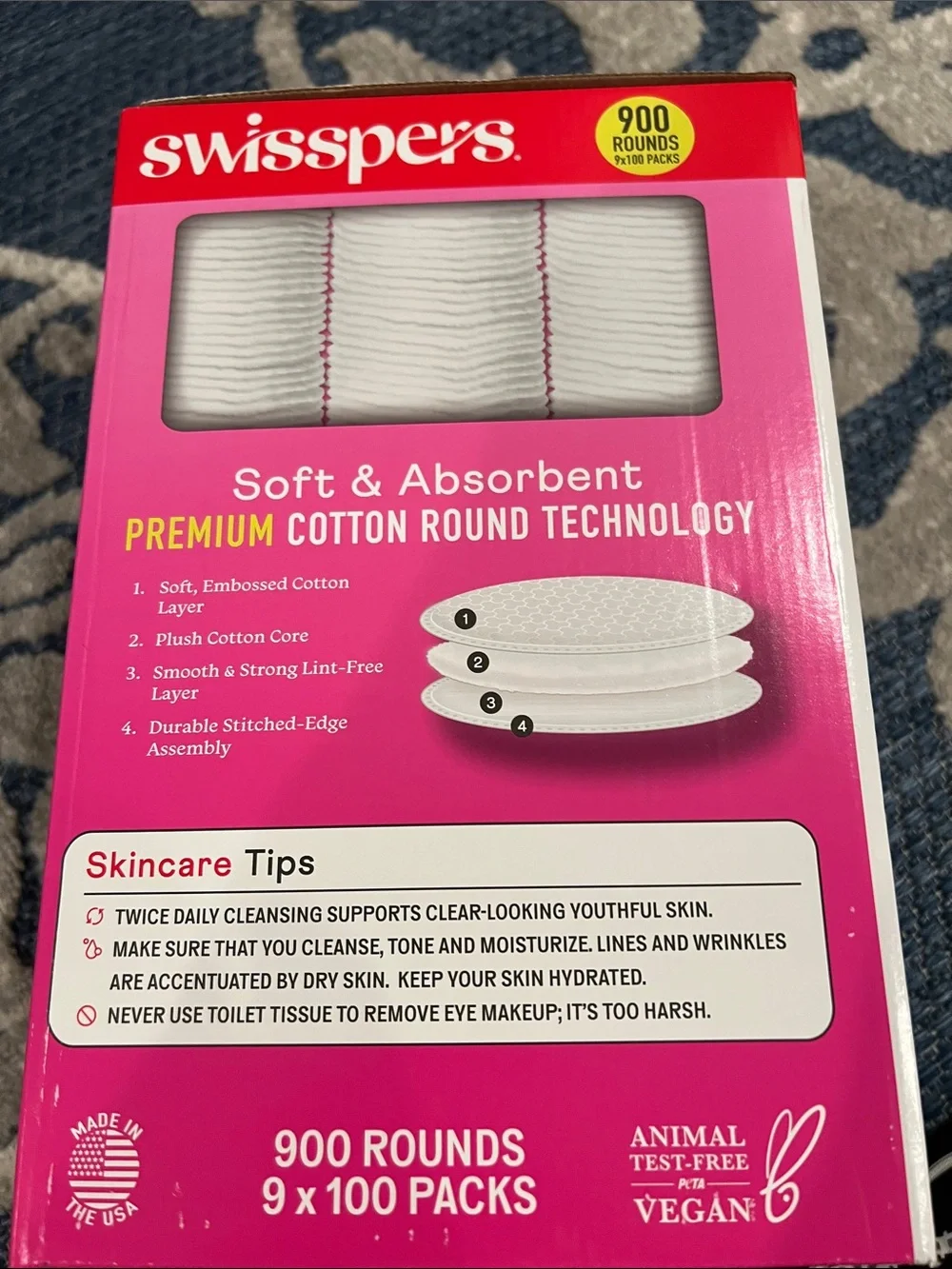 Pink Premium Cotton Rounds - 900 Count